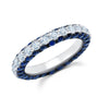 This 18K white gold band is not your average diamond band! From the top, 1.62 carat total weight G-H color white diamonds sparkle brilliantly. On the sides, the wearer gets the view of 2.91 carat total weight blue sapphire. 