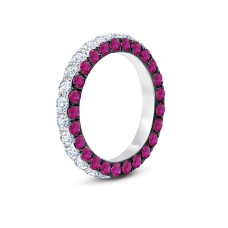 Graziela 18K White Gold Ruby & Diamond 3 Sided Eternity Band Ring