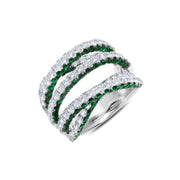 The entanglement ring by Graziela has over 5.61ctw of emeralds and diamonds intertwined to form a gorgeous ring from every angle. There are 3.31 carat total weight emeralds and 2.30 carat total weight G-H color diamonds set in 18K white gold. 