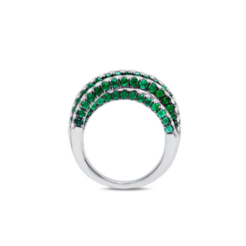 Graziela 18K White Gold Emerald & Diamond 3 Sided Entanglement Ring