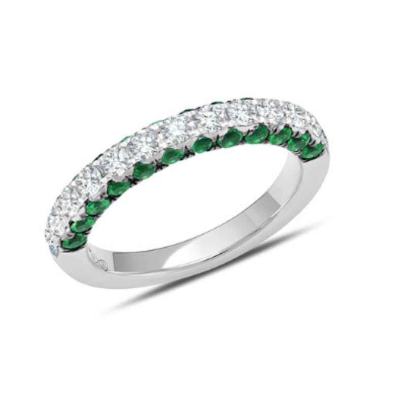 Graziela 18K White Gold Emerald & Diamond 3 Sided Half Band Ring