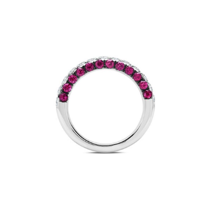 Graziela 18K White Gold Ruby & Diamond 3 Sided Half Band Ring