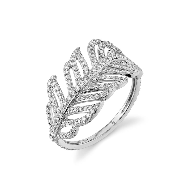 Sloane Street 18k White Gold Diamond Feather Ring- SS-R176T-WD-W