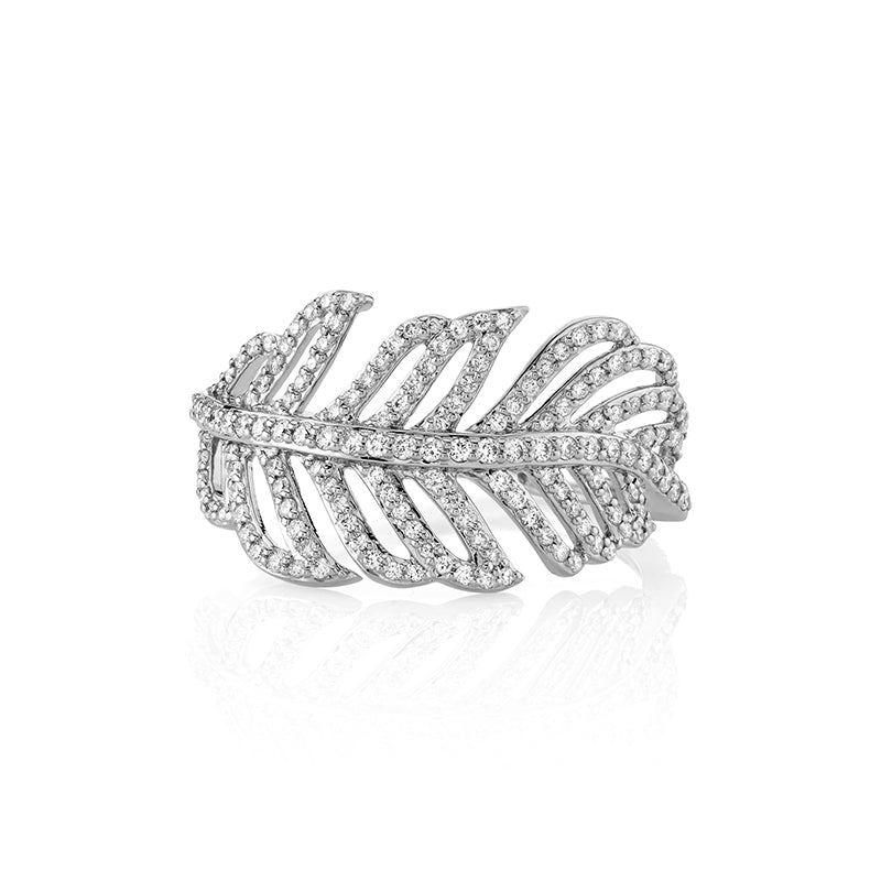 Sloane Street 18k White Gold Diamond Feather Ring- SS-R176T-WD-W