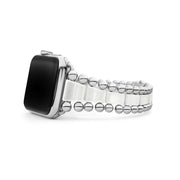 Created exclusively for your Apple Watch, this watch bracelet is crafted from white ceramic and stainless steel links. This watch bracelet is designed for the Series 1, 2, 3, 4 or 5 Apple Watch for the 42mm or 44mm size. Finished with a secure double-button clasp detailing the LAGOS crest. Size 8. See the Size Guide for additional information. Watch face sold separately.- Stainless Steel & Ceramic- Double Button Wide Clasp- Band Width 20mm Tapers to 16mm- STYLE #: 12-90010-CW8