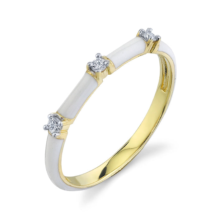 Sloane Street 18K Yellow Gold White Enamel & Diamond Stackable Ring - SS-R014G-WE-WDCB-Y