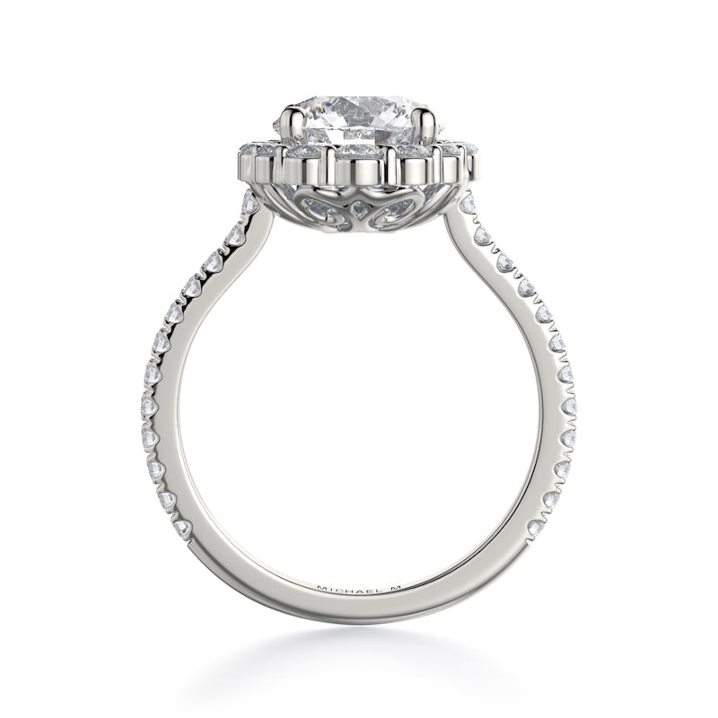 Michael M 18K White Gold Oval Diamond Halo Engagement Ring- R739-1.5