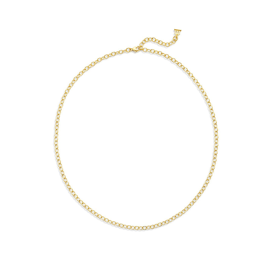One of our more delicate chains created by interlocking golden oval links, the 18K Extra Small Oval Chain comes in multiple lengths and is wonderful as a delicate necklace on its own or with amulets, angels, zodiacs or any of our other pendants. It is finished with our signature temple charm on one end and can be fastened at different lengths adding even more versatility.One of Temple St. Clairs best sellers!18K GoldLobster claspLength: 18; Link: 4.25 x3.0mmAlso available in 24 and 32.