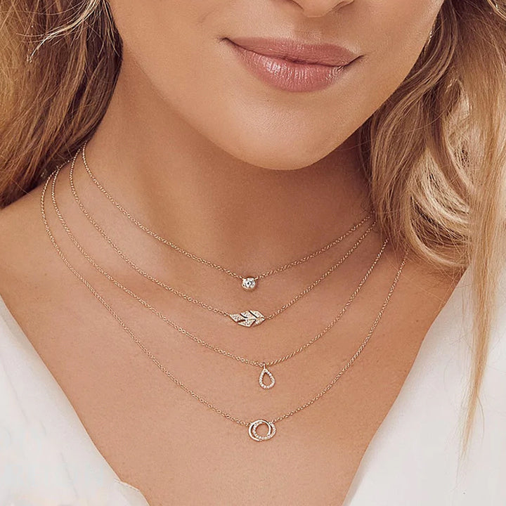 Shy Creation 14K Gold Diamond Bezel Necklace - SC55012539