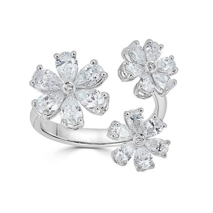 Zydo 18K White Gold 2.56ctw Diamond Triple Flower Ring